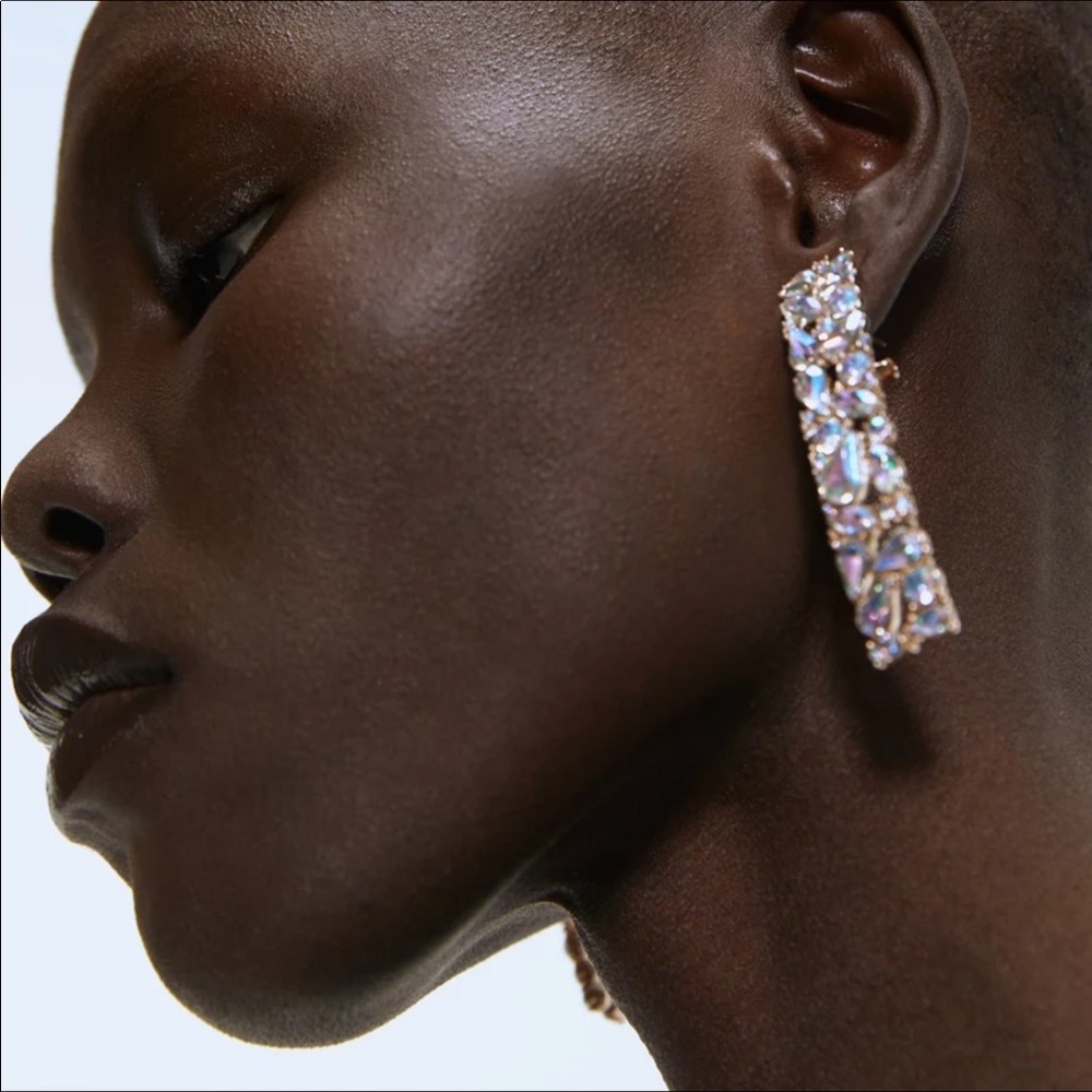 Crystal Statement AB dangle column earrings NWT